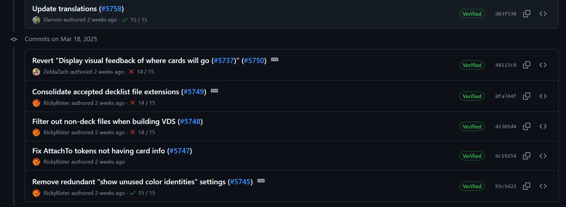 Cockatrice's github issue list showing a failed CD